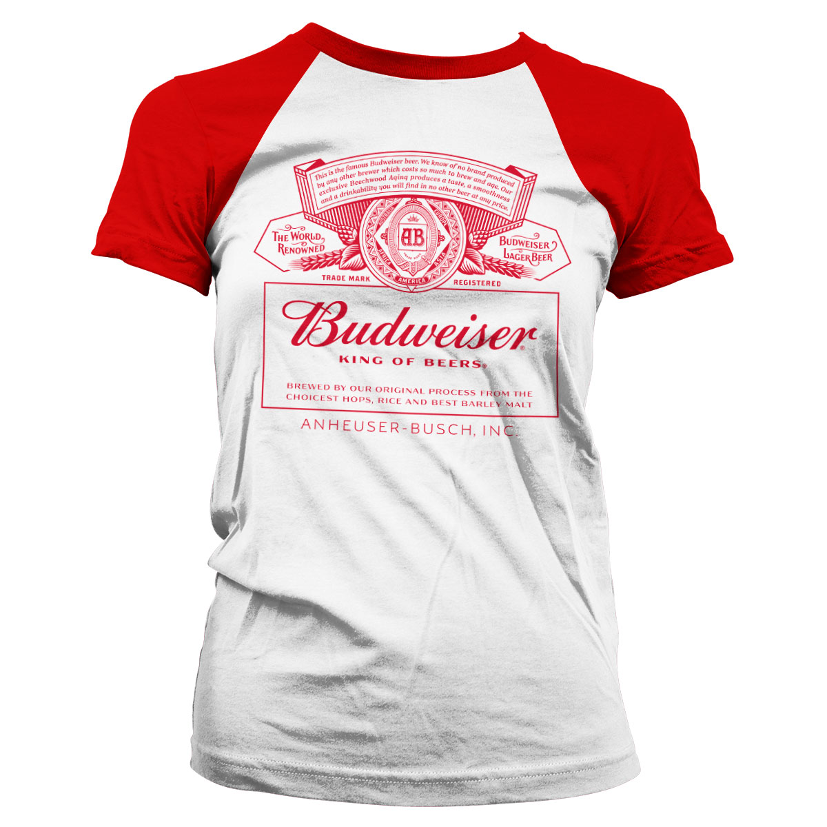 Budweiser Red Logo Girly Baseball Tee White-Red X-Large