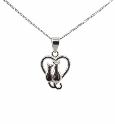 Katter och Hjärta Halsband i äkta silver