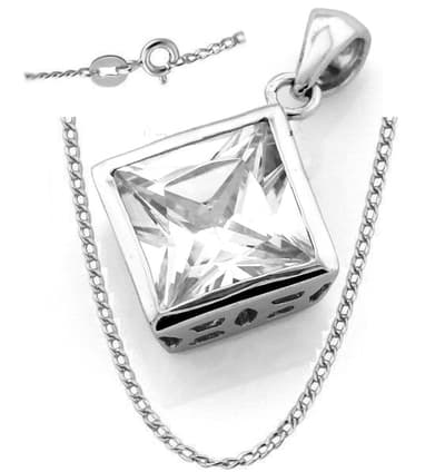Äkta 925 Sterling Silver Halsband prydd med stor CZ Kristall
