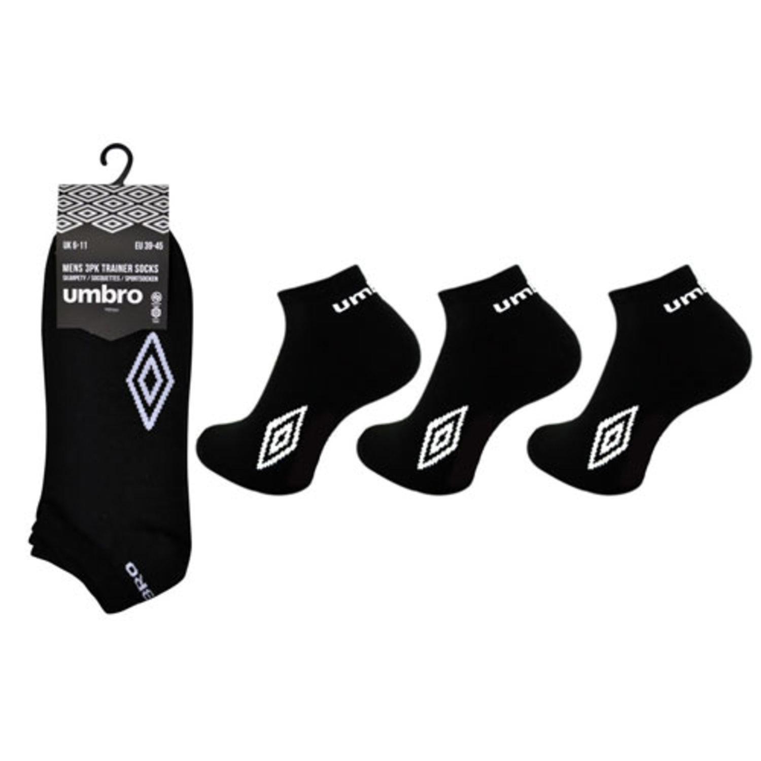 3 PAIR PACK MENS UMBRO TRAINER BLACK SOCKS