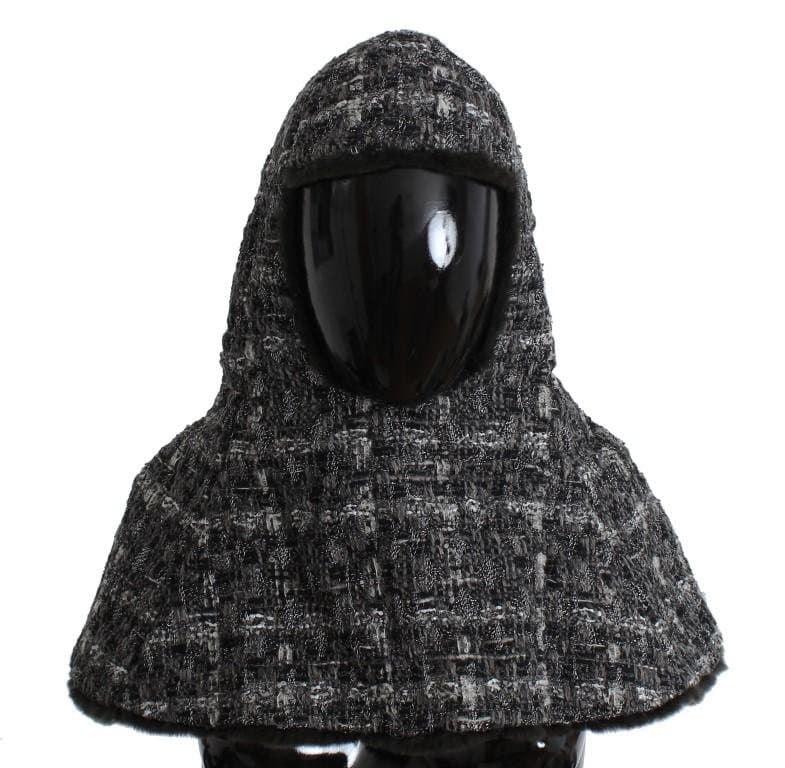 Gray Weasel Fur Crochet Hood Scarf Hat