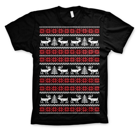 Christmas Knit Pattern White/Red T-Shirt Black Large