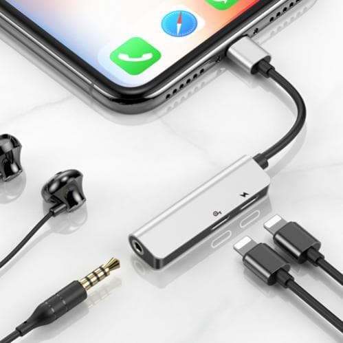 Baseus L52 Adapter Lightning till Dubbla Lightning och AUX 3.5 mm - Silver/Svart