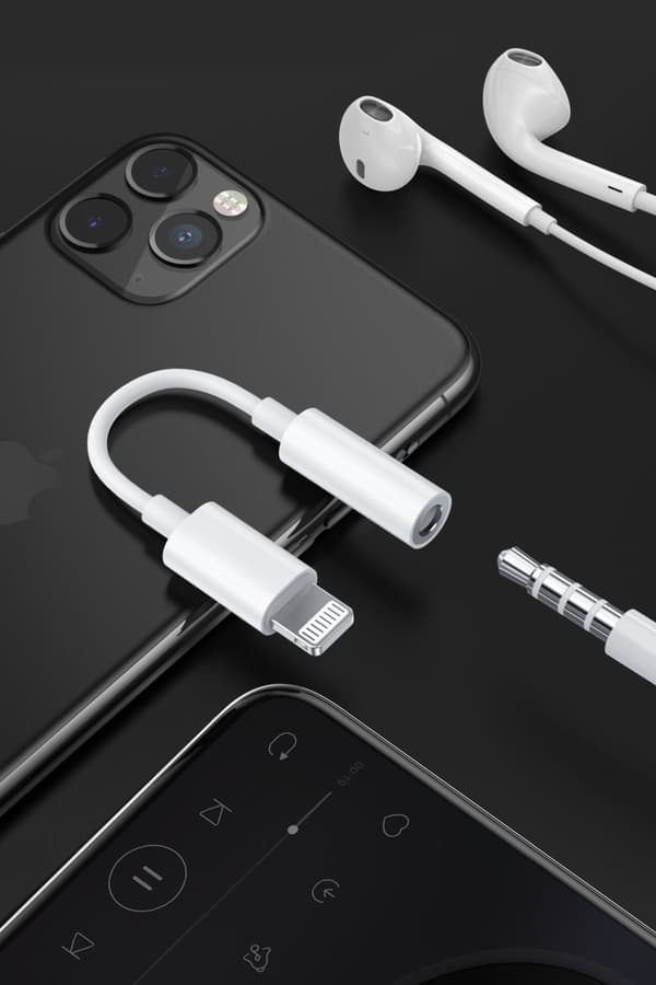 SiGN Lightning till 3.5mm AUX Adapter - Vit