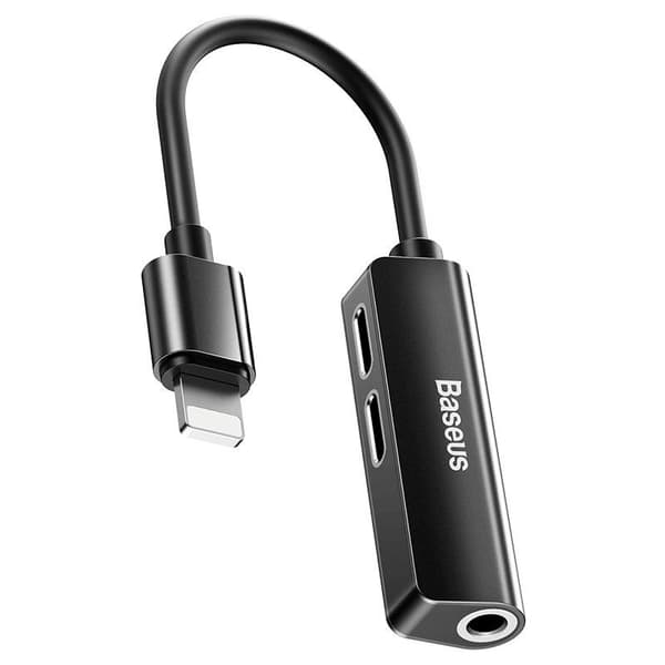Baseus L52 Adapter Lightning till Dubbla Lightning och AUX 3.5 mm - Svart