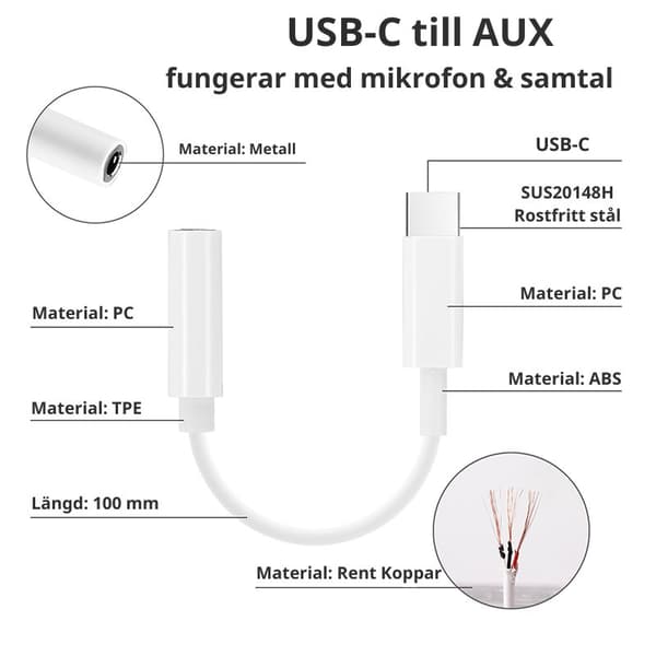 Lightning / USB-C till AUX Adapter 3,5 mm Paket