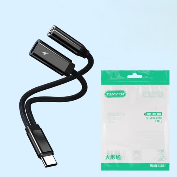 USB-C hane till 3,5 mm + USB-C hona hörlursadapter AUX splitter