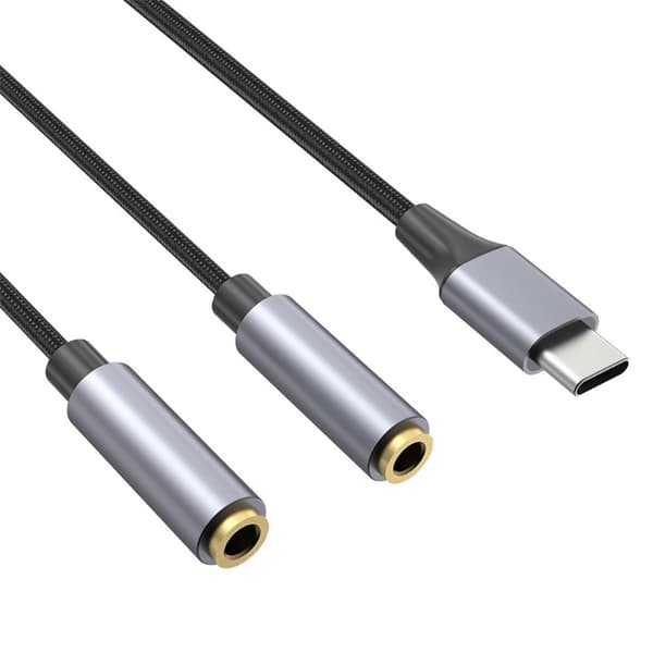 25 cm USB-C til 3,5 mm Audio Splitter Kabel Hovedtelefonadapter