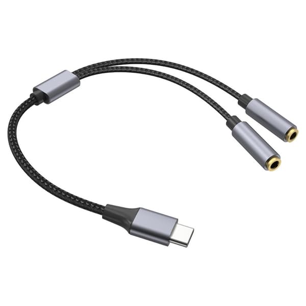 25 cm USB-C til 3,5 mm Audio Splitter Kabel Hovedtelefonadapter