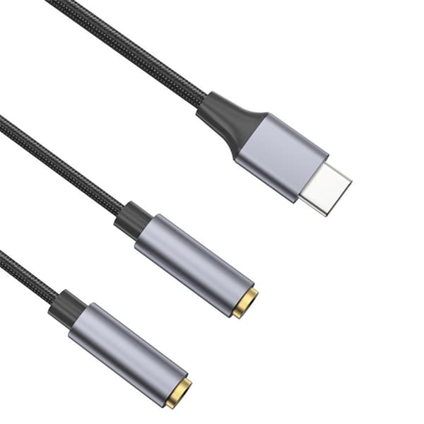 25 cm USB-C til 3,5 mm Audio Splitter Kabel Hovedtelefonadapter