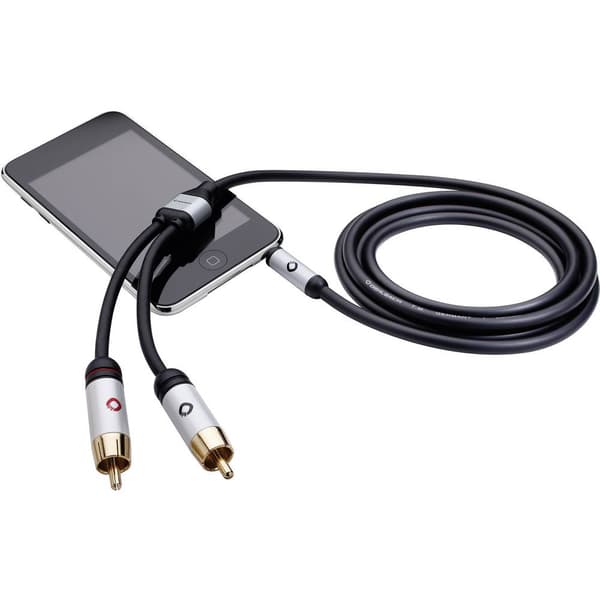 RCA / Teleplugg Audio Anslutningskabel [2x RCA-hane - 1x Teleplugg 3.5 mm] 1.50 m Svart guldpläterad kontakt Oehlbach I