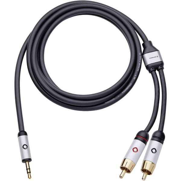 RCA / Teleplugg Audio Anslutningskabel [2x RCA-hane - 1x Teleplugg 3.5 mm] 1.50 m Svart guldpläterad kontakt Oehlbach I