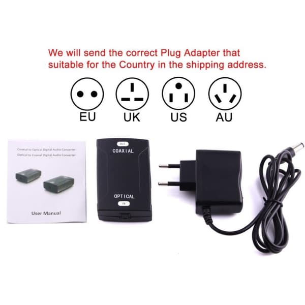 Optisk Toslink adapter til Koaksial RCA