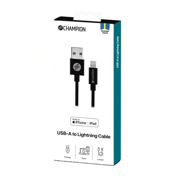 USB-A til Lightning-kabel 1m Sort