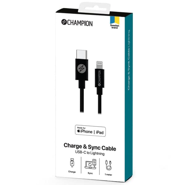 USB-C til Lightning-kabel 1m Sort