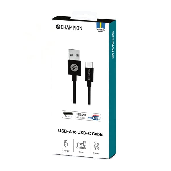 USB-A til USB-C-kabel 3m svart