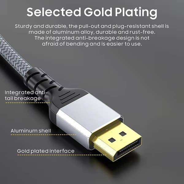 NÖRDIC 50cm DisplayPort til DisplayPort Cable Ver 1.4 UHD 8K i 60Hz 32.4gbps 10-bit HDR Double Screen Pure Copper 99.99%