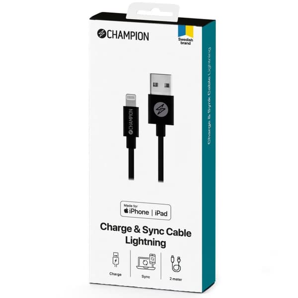 USB-A til Lightning-kabel 2m Sort
