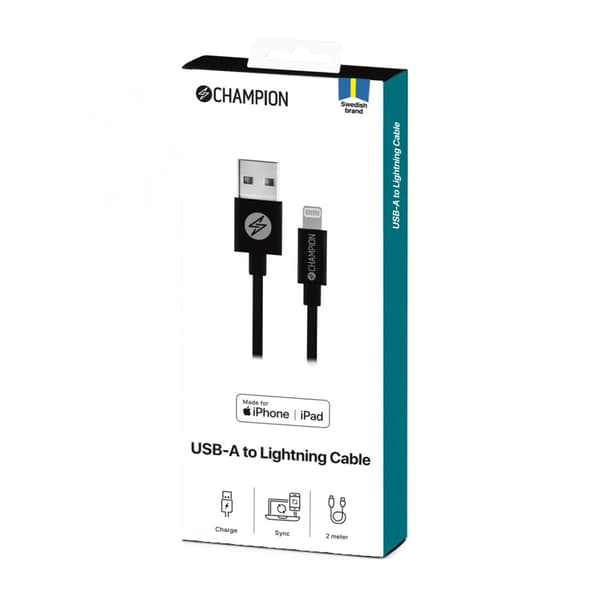 USB-A til Lightning-kabel 2m Sort