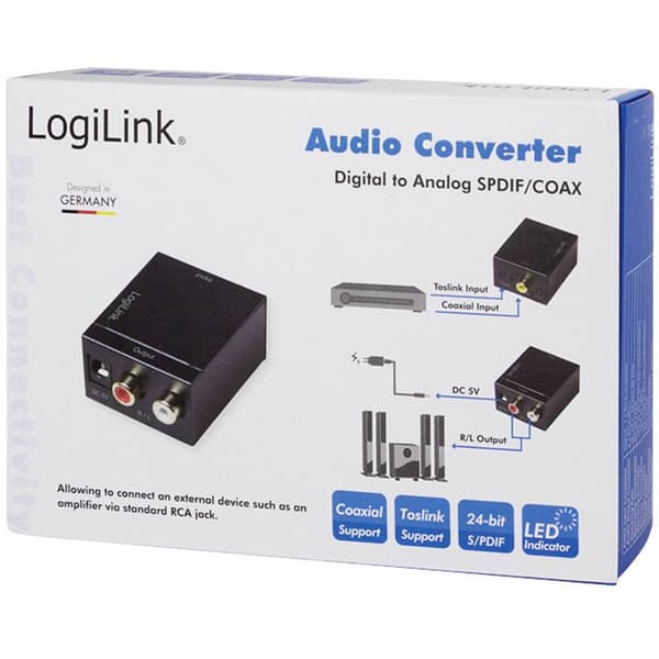 LogiLink CA0100 Toslink / RCA Audio Adapter Svart