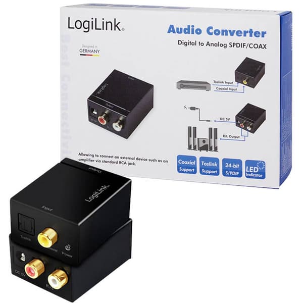 LogiLink CA0100 Toslink / RCA Audio Adapter Svart