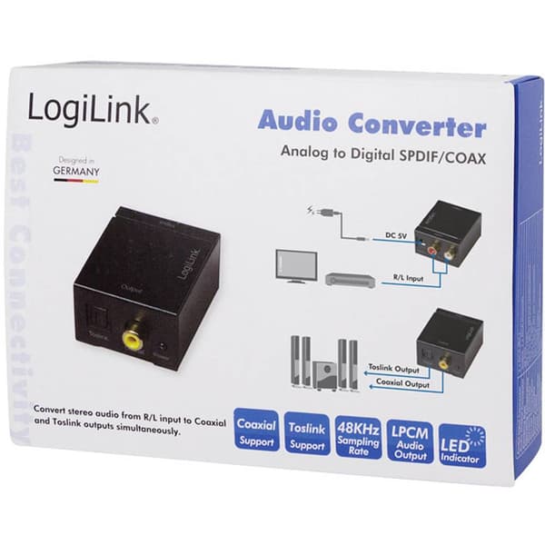 LogiLink CA0102 Toslink / RCA Audio Adapter Svart
