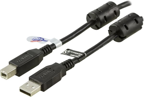 USB 2.0 cable Type A male Type B male ferrite cores 3m black