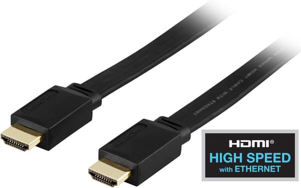 Flat HDMI cable, HDMI High Speed with Ethernet, 1m, black