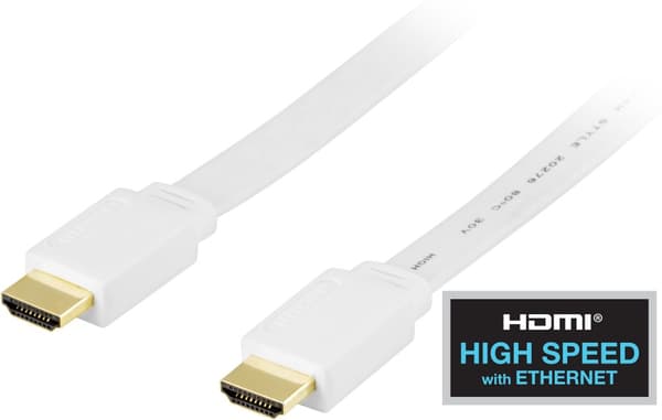 Flat HDMI cable, HDMI High Speed w/ Ethernet, 4K, 2m, white