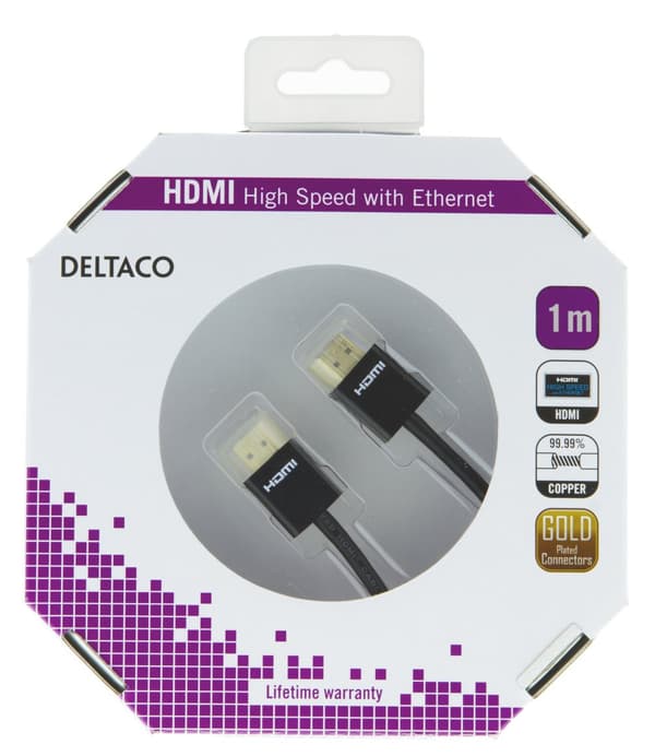 Thin HDMI cable, HDMI High Speed with Ethernet, 1m, black