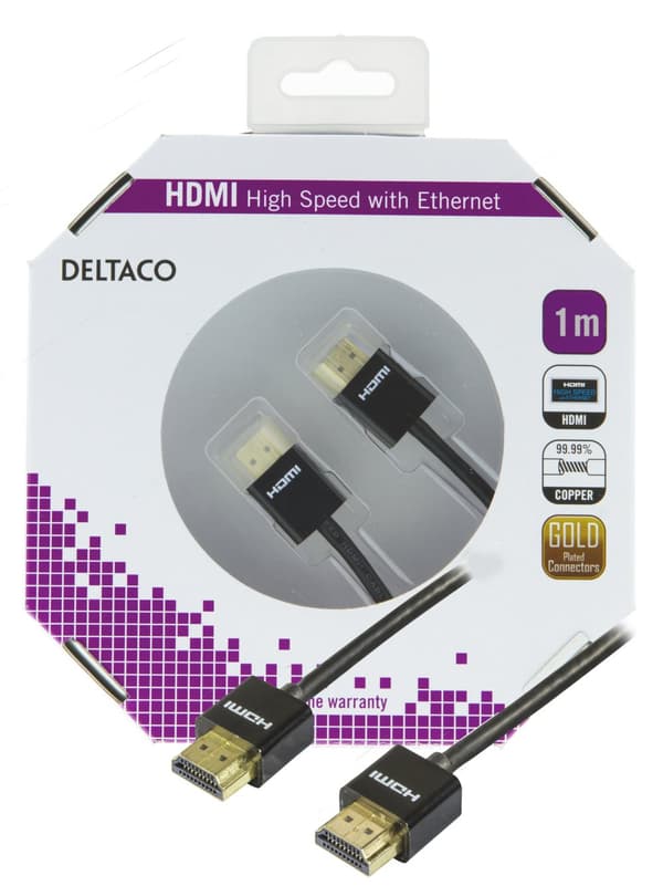 Thin HDMI cable, HDMI High Speed with Ethernet, 1m, black