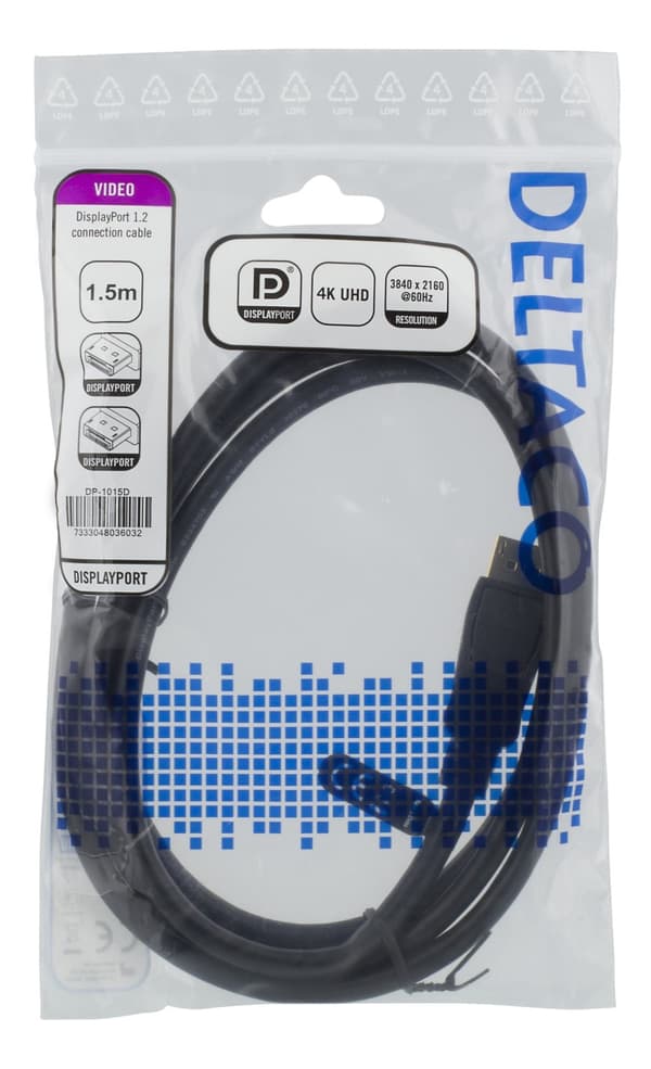 DisplayPort cable, 1.5m, 4K UHD, DP 1.2, black
