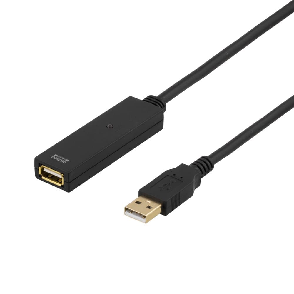 DELTACO PRIME USB förlängningskabel, aktiv, USB 2.0, 3m, svart