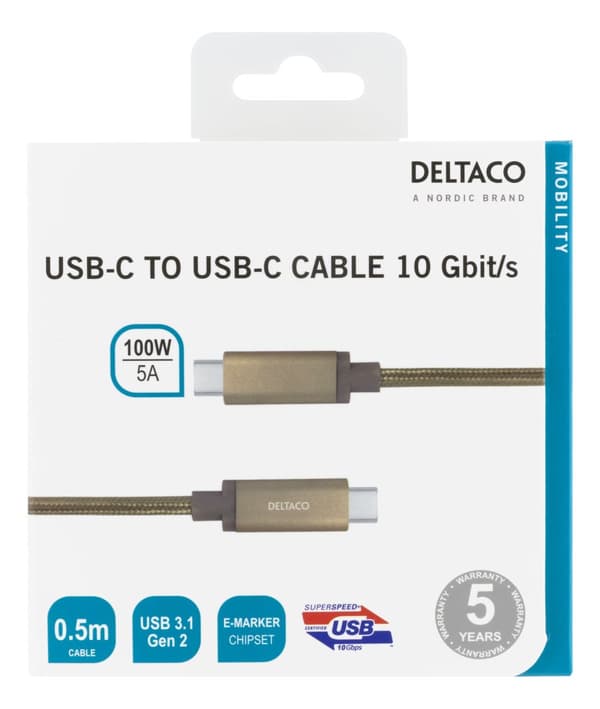USBC SuperSpeed cable 0.5m braided USB3.1 Gen2 10Gbps 100W