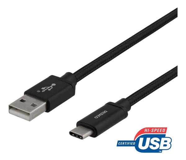 USB-A to USB-C cable, 1m, USB 2.0, braided, black