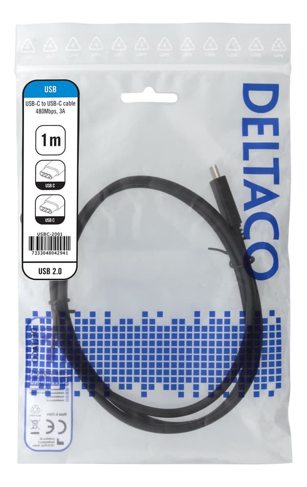 USB 2.0 USB-C, USB-C charging cable, 3A, 1m, black