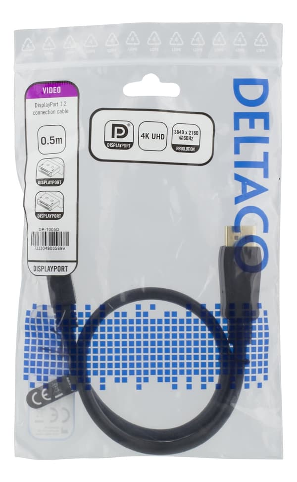 DisplayPort cable, 0,5m, 4K UHD, DP 1.2, black