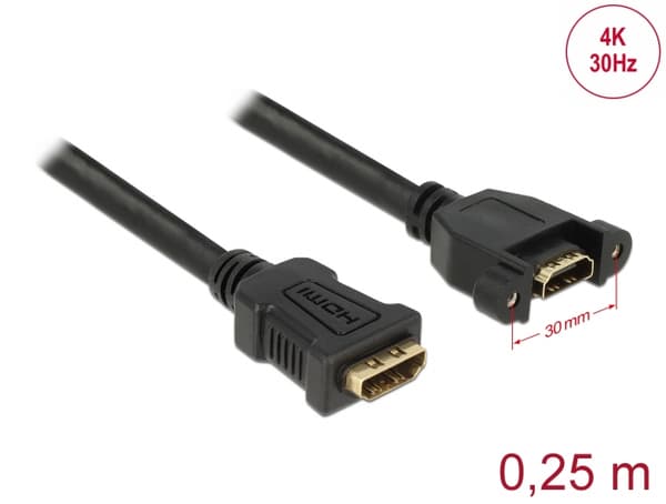 HDMI cable panel mount 2xHDMI 19pin female 0.25m black