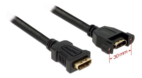 HDMI cable panel mount 2xHDMI 19pin female 0.25m black