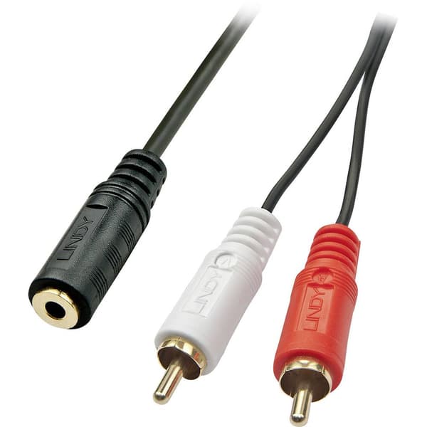 LINDY 35677 RCA / Teleplugg Audio Adapter [2x RCA-hane - 1x Telejack 3.5 mm] Svart