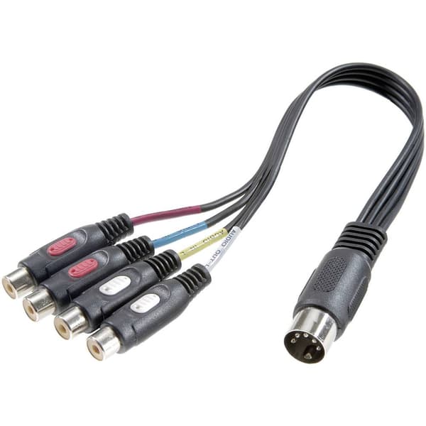 SpeaKa Professional SP-7870300 RCA / DIN-anslutning Audio Y-adapter [1x DIN hane 5-pol - 4x RCA-hona] Svart