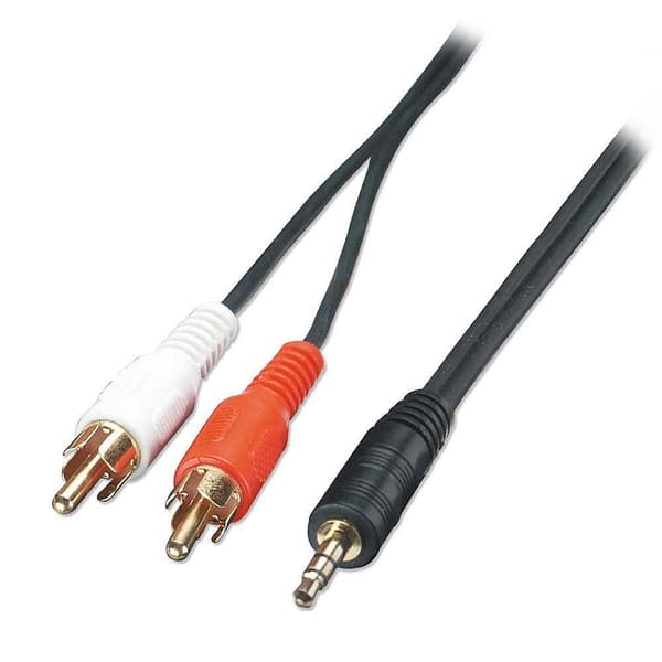 LINDY 35681 RCA / Teleplugg Audio Anslutningskabel [2x RCA-hane - 1x Teleplugg 3.5 mm] 2.00 m Svart