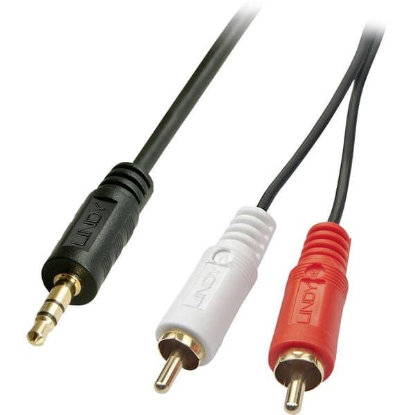LINDY 35681 RCA / Teleplugg Audio Anslutningskabel [2x RCA-hane - 1x Teleplugg 3.5 mm] 2.00 m Svart