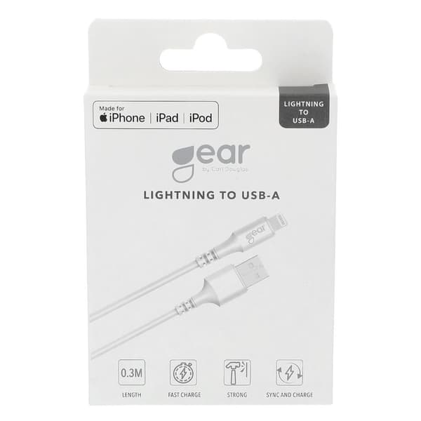 Rund ladekabel Lightning til USB-A 0,3m Hvit MFI