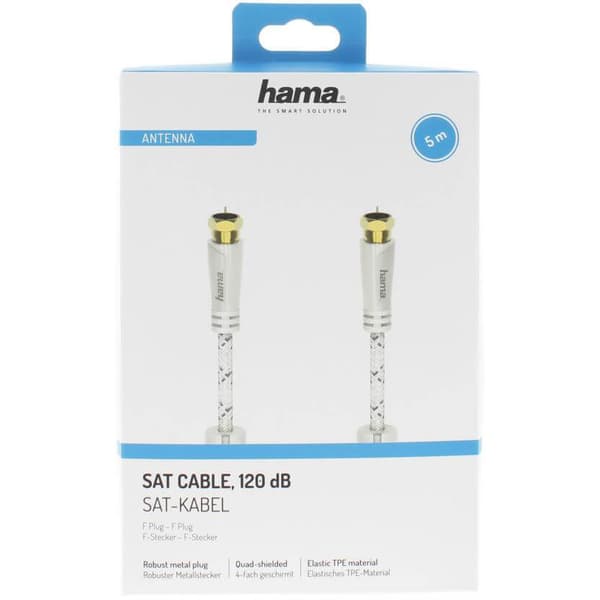 HAMA Kabel Antenn SAT 120dB F-Plug-F-Plug Vit 5m