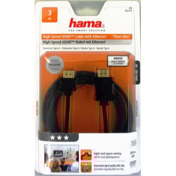HAMA Johto HDMI Ethernet Flexislim 3m Musta