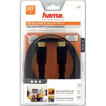 HAMA Johto HDMI Ethernet Litteä 1.5m Musta