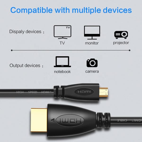 NÖRDIC HDMI –Mini HDMI -kaapeli, 2 m, High Speed HDMI Ethernet, Type A–Type C uros–uros, musta