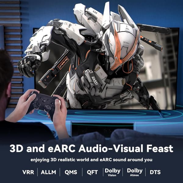NÖRDIC 5m aktiivinen AOC optinen kuitukaapeli HDMI 2.1 8K 60Hz 4K 120Hz 48Gbps Dynamic HDR, eARC, VRR yhteensopiva RTX 3080 3090 kanssa