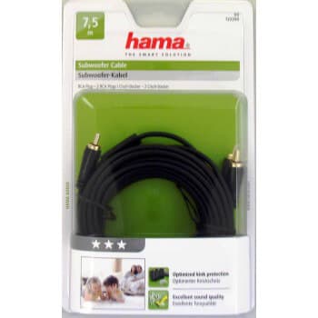 HAMA audiokabel 1xRCA-2xRCA subwooferkabel Gull Svart 7.5m